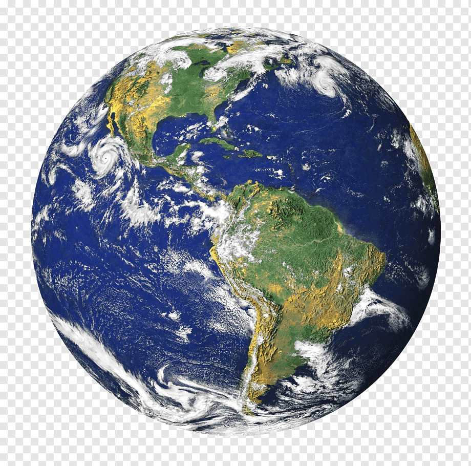 A satellite view of Earth showing North and South America, with visible cloud formations over the oceans and landmasses.
